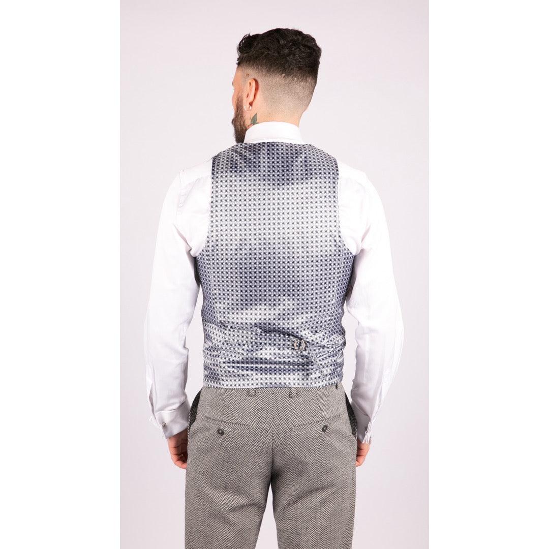 Mens Light Grey 3 Piece Tweed Suit Herringbone Wool Vintage Retro - Knighthood Store