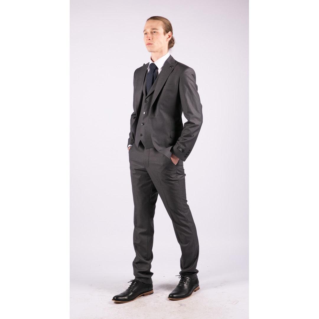 Mens 3 Piece Suit Charcoal Tailored Fit Smart Formal 1920 Classic Vintage Gatsby - Knighthood Store