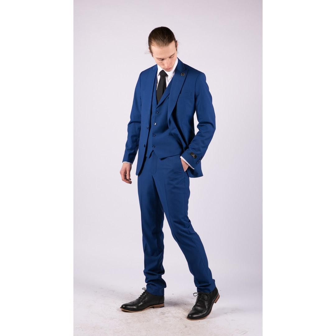 Mens 3 Piece Royal Blue Tailored Fit Suit Best Man Groom Prom Wedding Classic - Knighthood Store