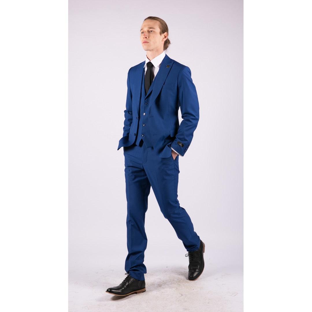 Mens 3 Piece Royal Blue Tailored Fit Suit Best Man Groom Prom Wedding Classic - Knighthood Store