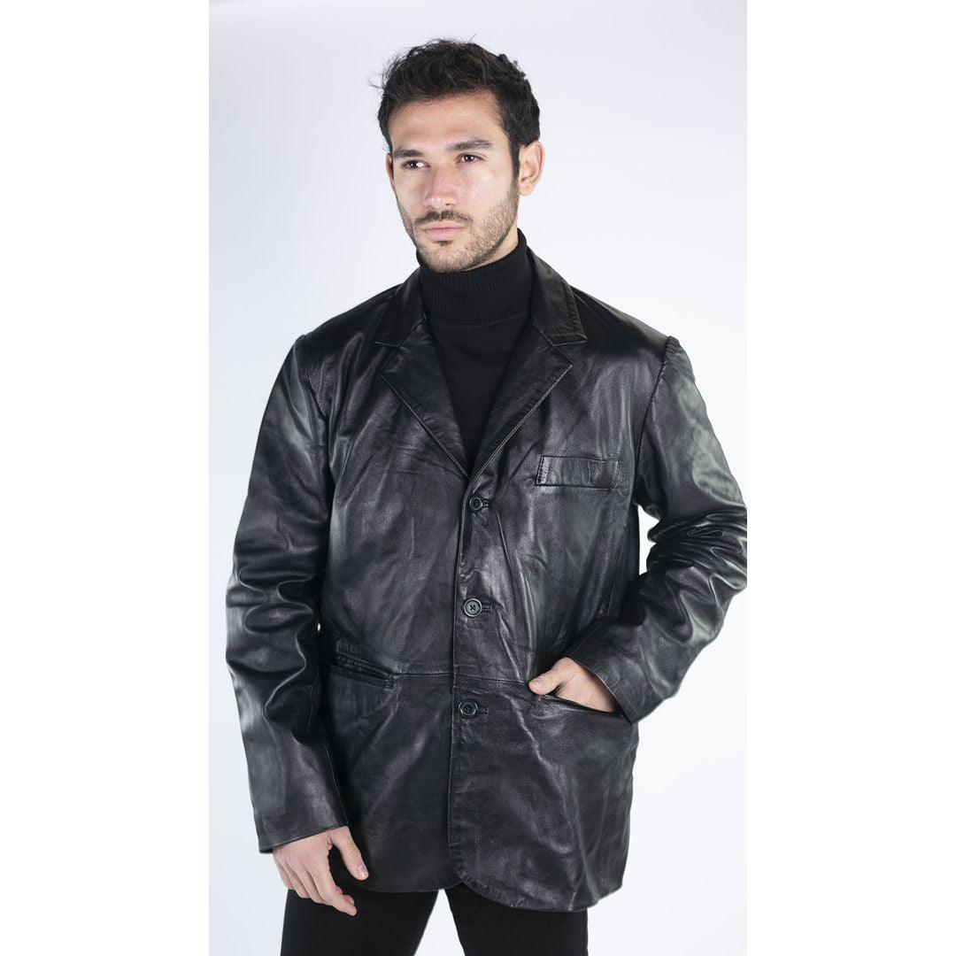 Mens Real Leather Jacket Black Smart Casual Classic Blazer Retro Vintage - Knighthood Store