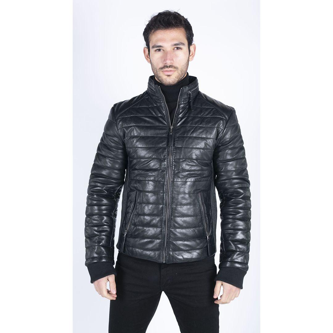 Mens Real Leather Genuine Quilted Puffer Zipped Jacket Brown Black Casual - Knighthood Store