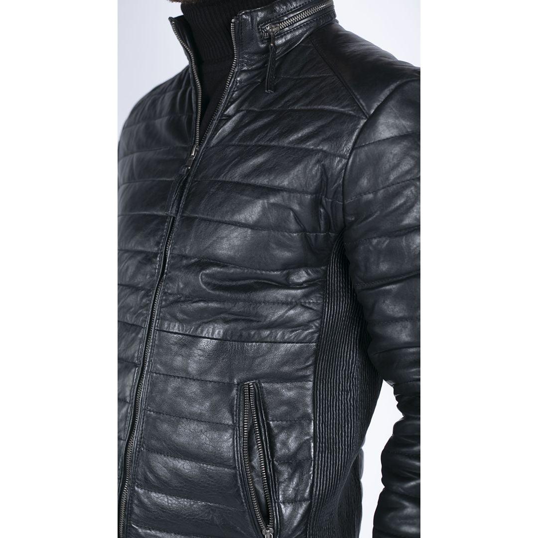 Mens Real Leather Genuine Quilted Puffer Zipped Jacket Brown Black Casual - Knighthood Store