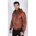 Mens Real Leather Hood Fur Jacket Bomber Aviator Tan Brown Retro - Knighthood Store