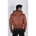 Mens Real Leather Hood Fur Jacket Bomber Aviator Tan Brown Retro - Knighthood Store