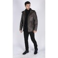 Mens 3/4 Tailored Fit Safari Parka Jacket Genuine Real Leather Military Black - Knighthood Store