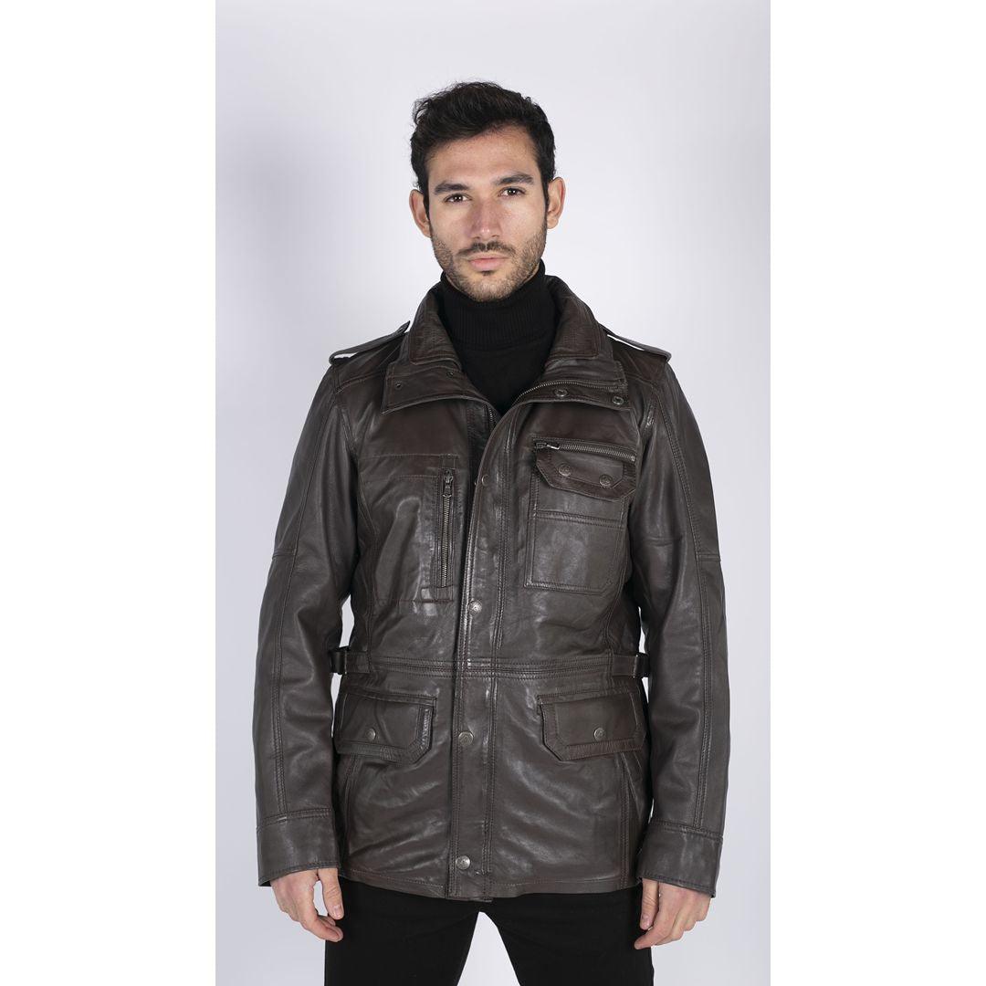 Mens 3/4 Tailored Fit Safari Parka Jacket Genuine Real Leather Military Black - Knighthood Store