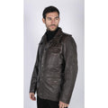 Mens 3/4 Tailored Fit Safari Parka Jacket Genuine Real Leather Military Black - Knighthood Store