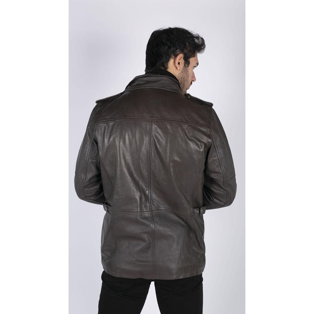 Mens 3/4 Tailored Fit Safari Parka Jacket Genuine Real Leather Military Black - Knighthood Store