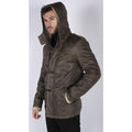 Mens Real Leather Hood Duffle Safari Jacket Long 3/4 Fur Washed Vintage Brown - Knighthood Store