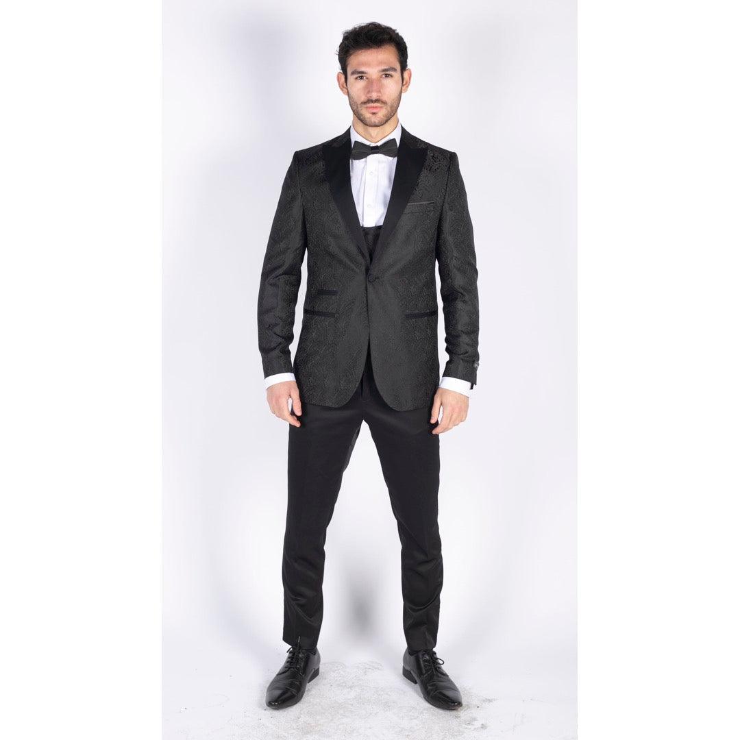 Mens Paisley Tuxedo Blazer And Waistcoat Brocade Dinner Jacket Satin Black Fit - Knighthood Store