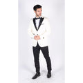 Mens Paisley Tuxedo Blazer And Waistcoat Brocade Dinner Jacket Satin Ivory Black - Knighthood Store