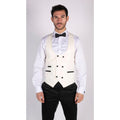 Mens Paisley Tuxedo Blazer And Waistcoat Brocade Dinner Jacket Satin Ivory Black - Knighthood Store