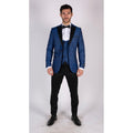 Mens Paisley Tuxedo Blazer And Waistcoat Brocade Dinner Jacket Satin Black Blue - Knighthood Store