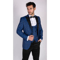 Mens Paisley Tuxedo Blazer And Waistcoat Brocade Dinner Jacket Satin Black Blue - Knighthood Store