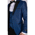 Mens Paisley Tuxedo Blazer And Waistcoat Brocade Dinner Jacket Satin Black Blue - Knighthood Store