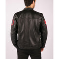 Mens Black Real Leather Zip Jacket Badge Design Racing US Pilot Casual - Knighthood Store