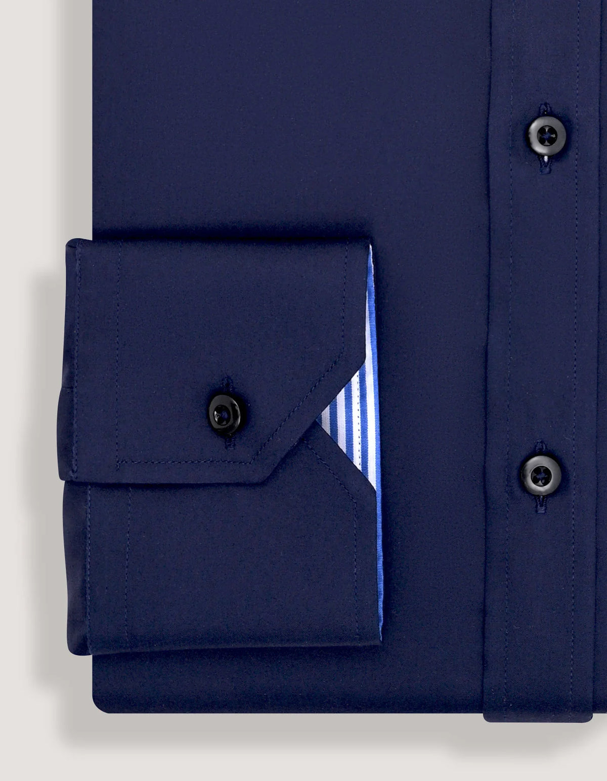 Men's Navy Satin Formal Shirt with Striped Contrast Trim