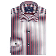 Men's Maroon Striped Cotton Dress Shirt