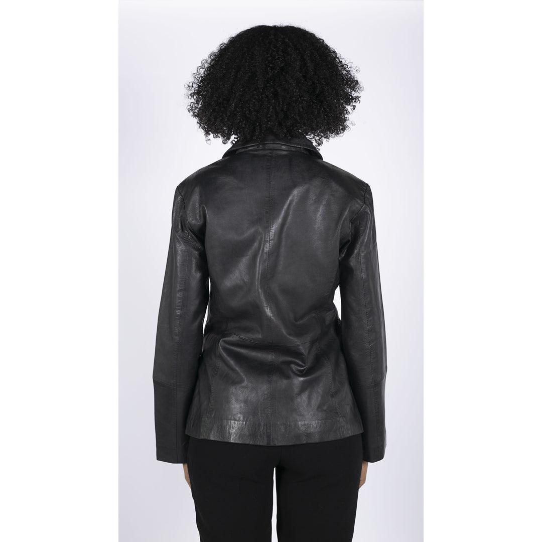 Womens Real Leather Blazer Jacket Short 1 Buton Brown Tan Black Classic Retro - Knighthood Store