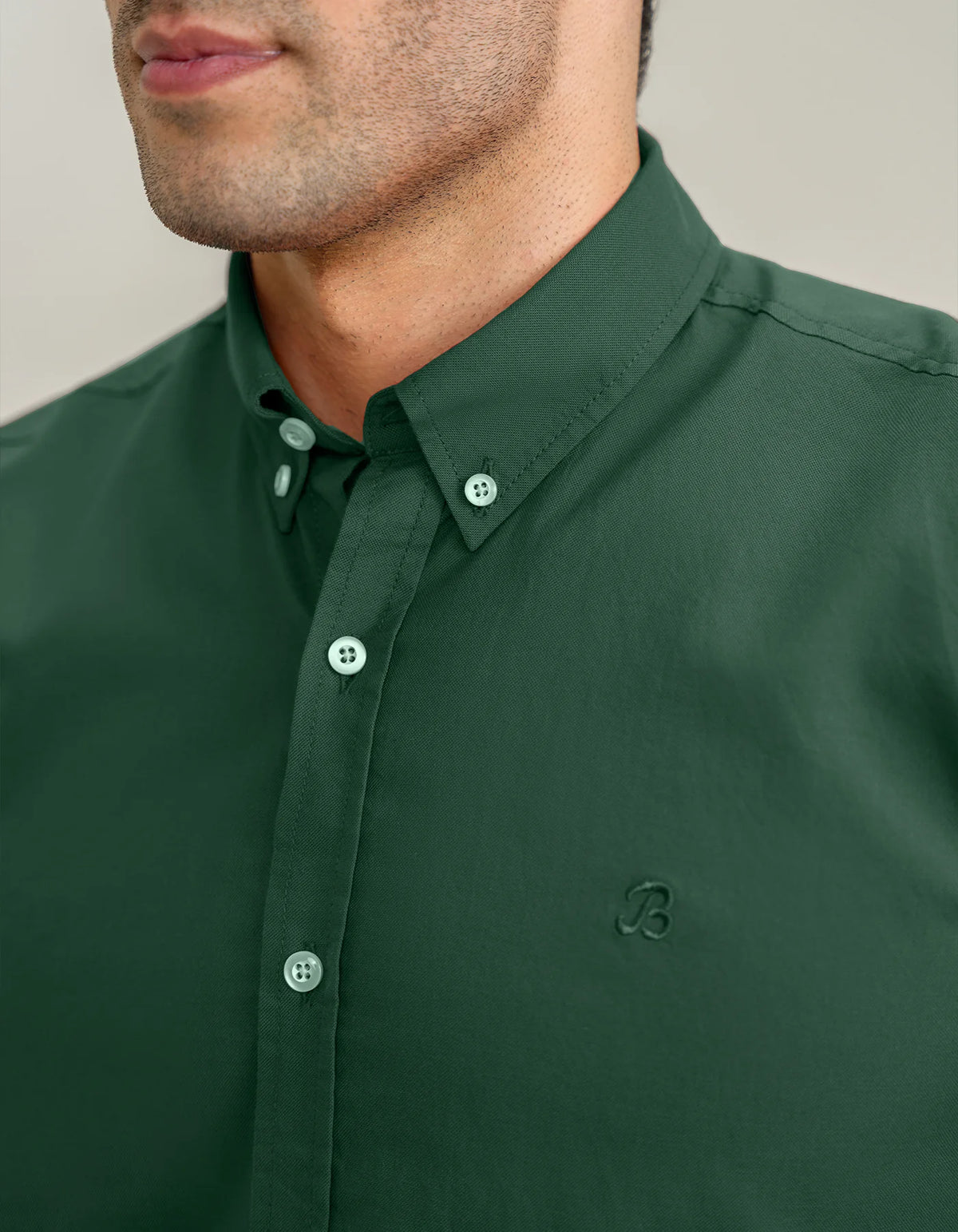 Men's Dark Green Long Sleeve Button Down Casual Shirt