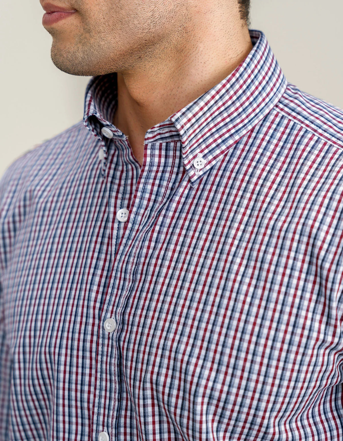 Brian Oak Men's Casual Checkered Shirt - Dark Maroon Cotton