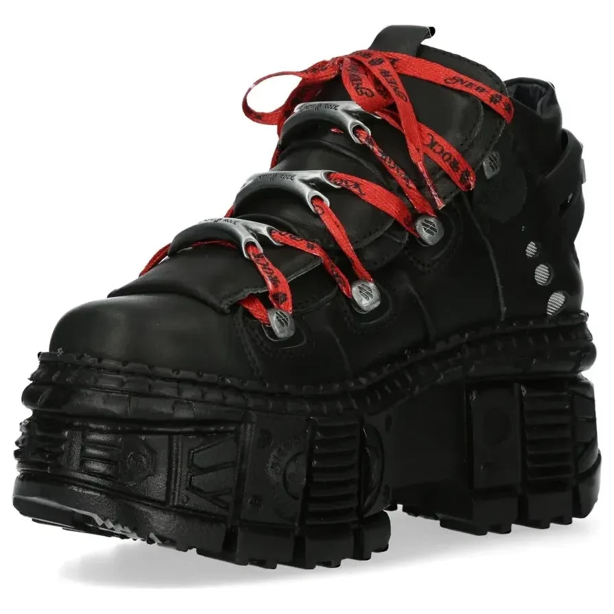 Men's New Rock WALL106-C9 Boots Metallic Black Leather Platform