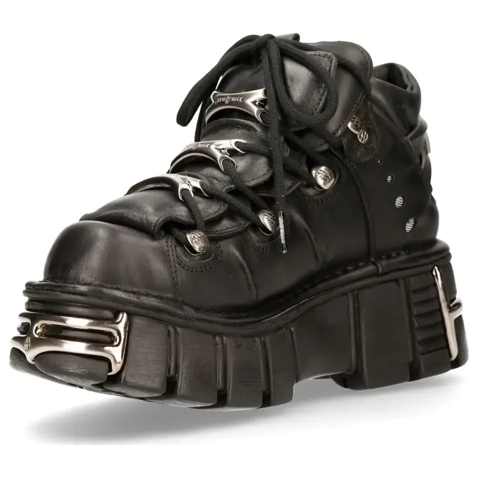 New Rock M106-s1 Unisex Metallic Black Leather Gothic Boots