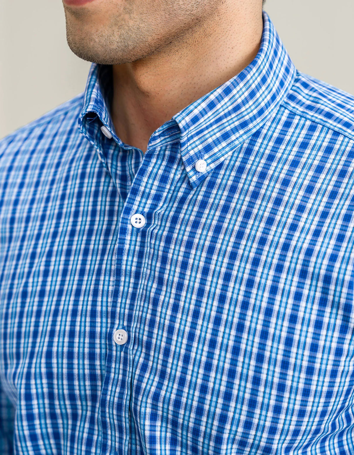 Men's Sky Blue Casual Check Shirt