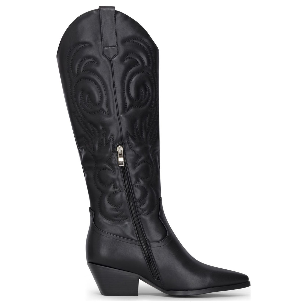 Women's Black Vegan Leather Embossed Stitching Western Cowboy Boots