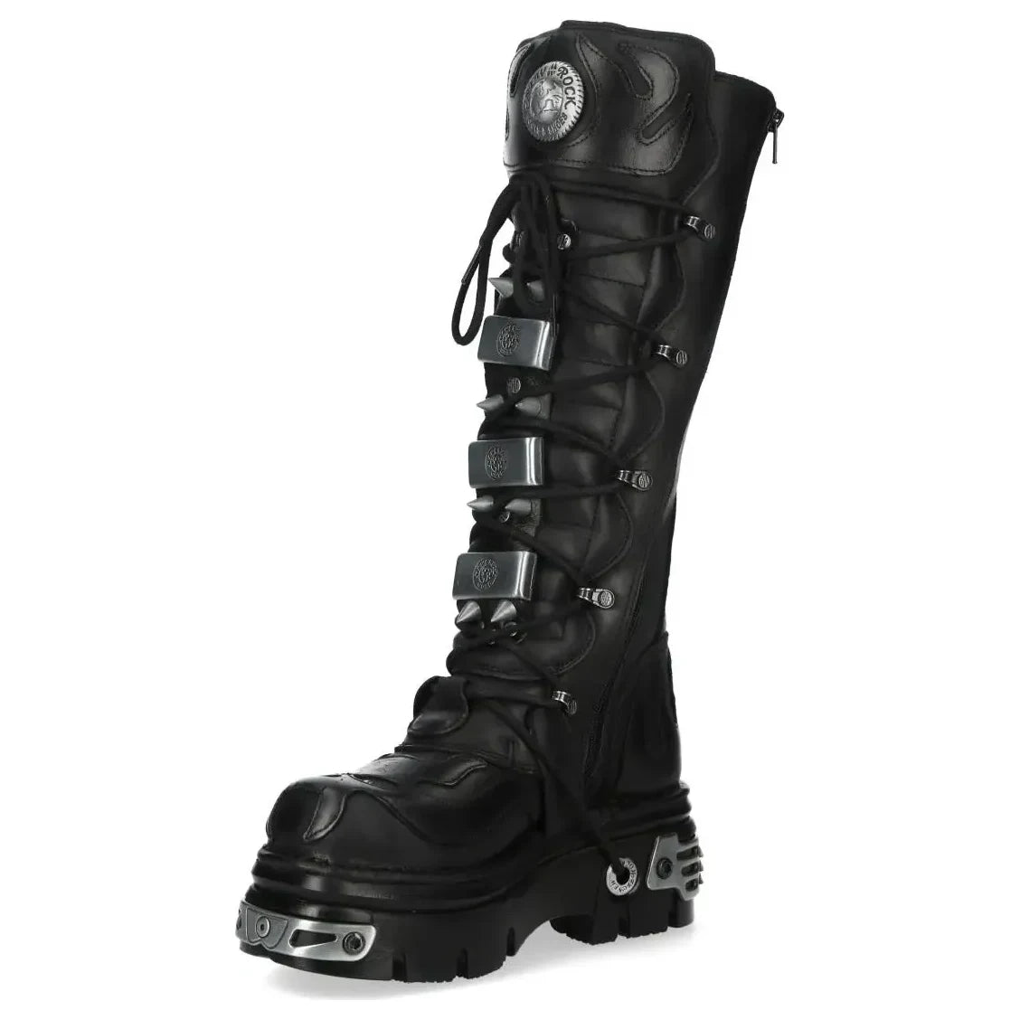 Women's New Rock M-161-C10 Knee High Black Leather Gothic Boots