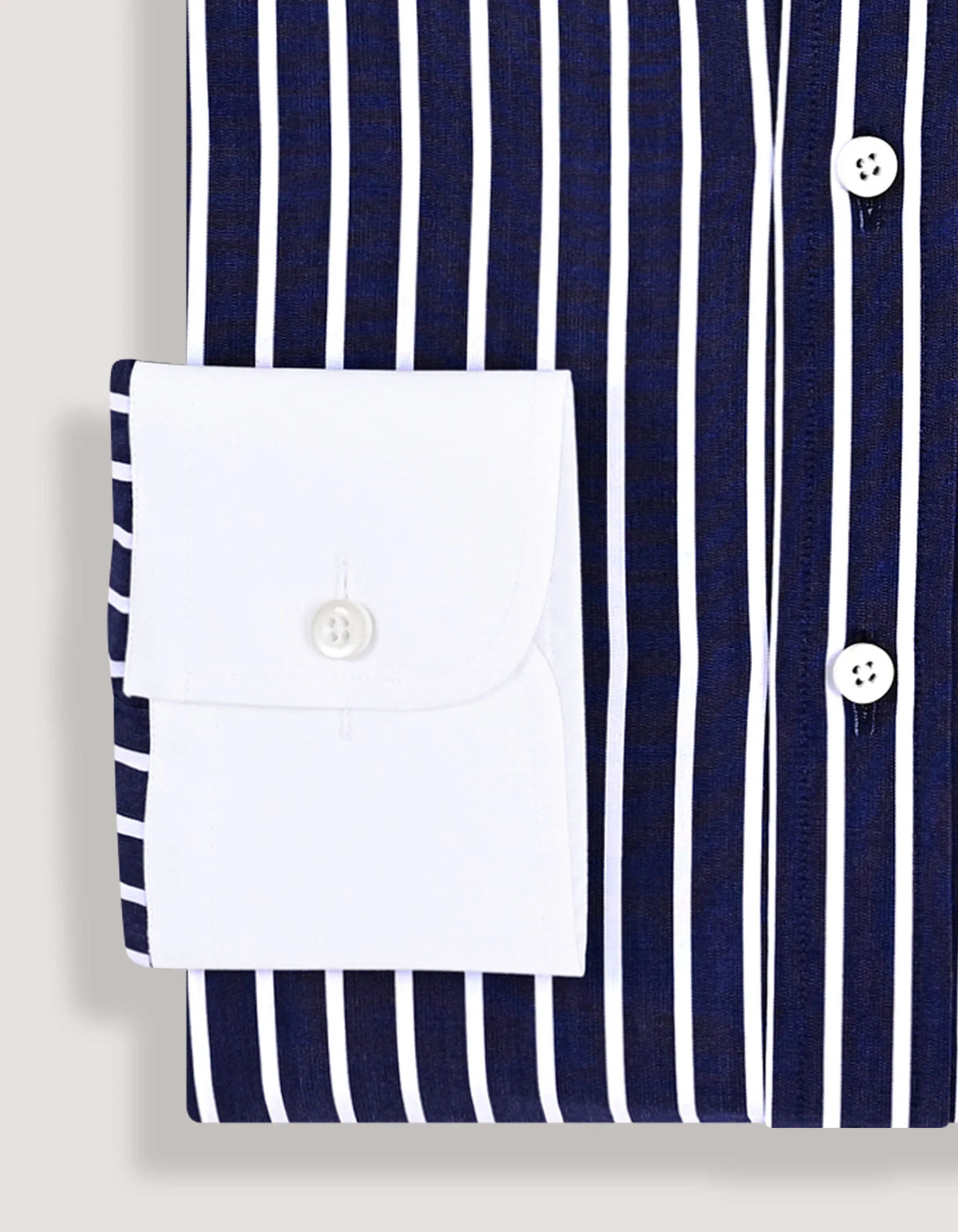 Men's Contrast Collar Striped Navy Formal Shirt
