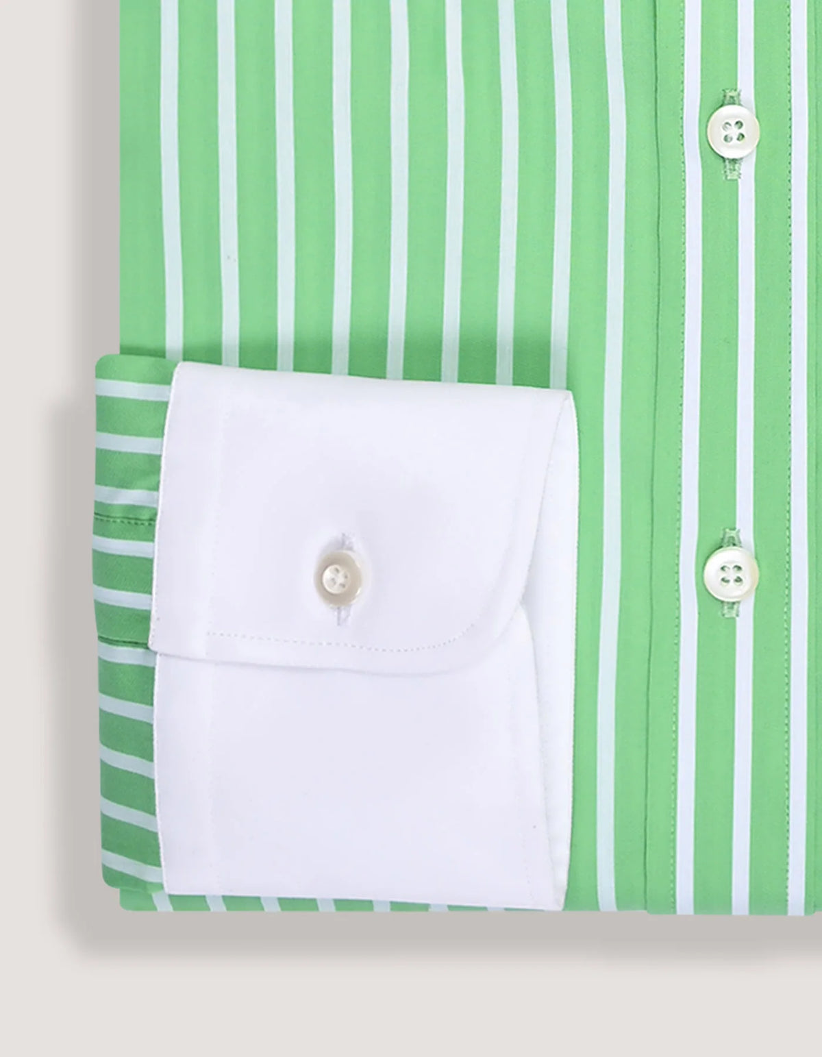 Men's Light Green Striped Shirt with Contrast Collar & Cuffs