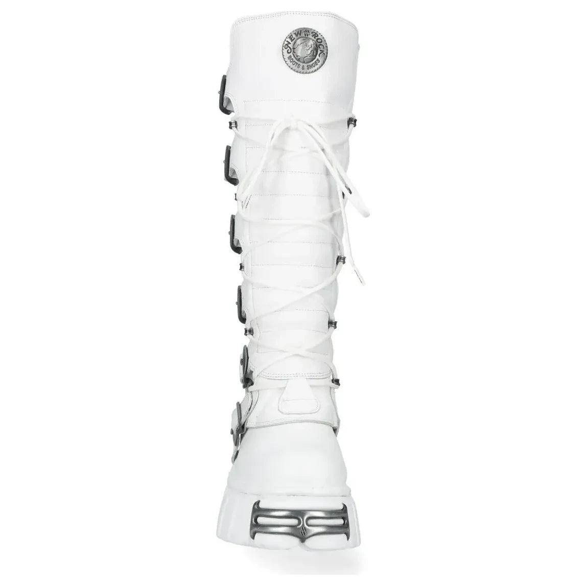 Women's New Rock M-272-C69 Knee High White Leather Gothic Boots