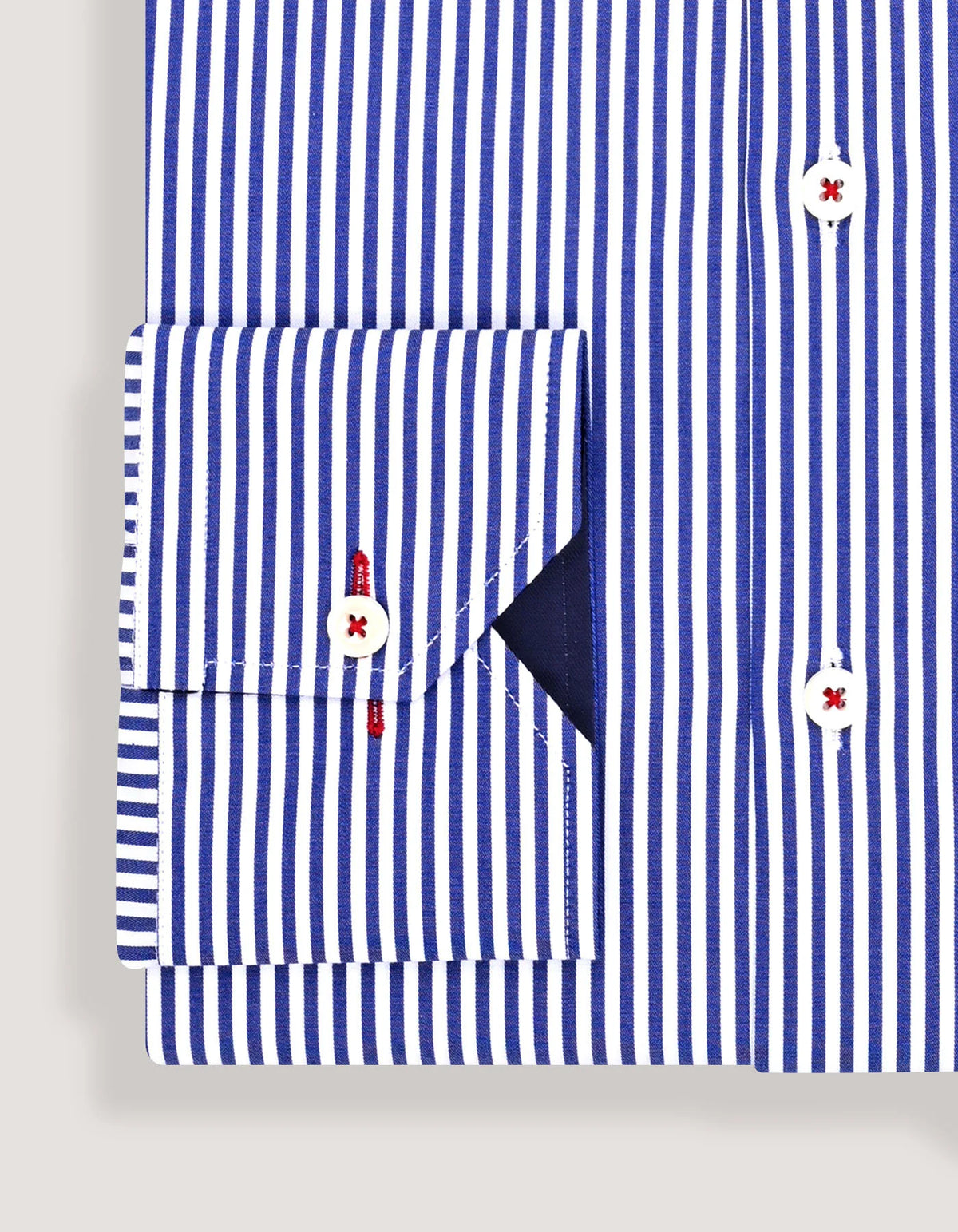 Men's Blue & White Striped Twill Formal Shirt with Contrast Trim