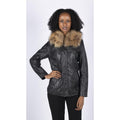 Womens Real Leather Short Parka Jacket Coat Fur Hood Zipped Brown Tan Black - Knighthood Store