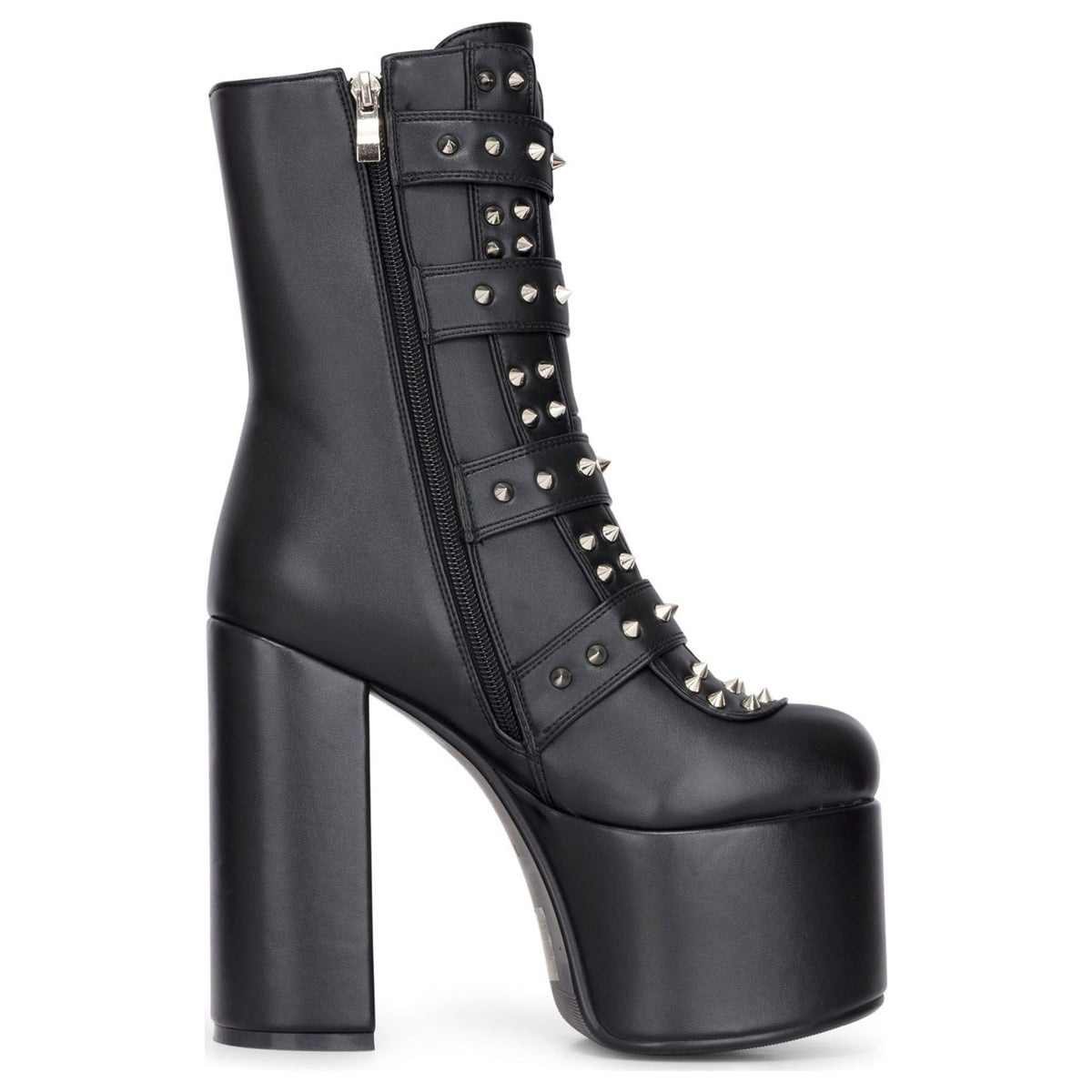 Women's Black Platform Mid-Calf Boots Vegan Leather Block Heel Booties