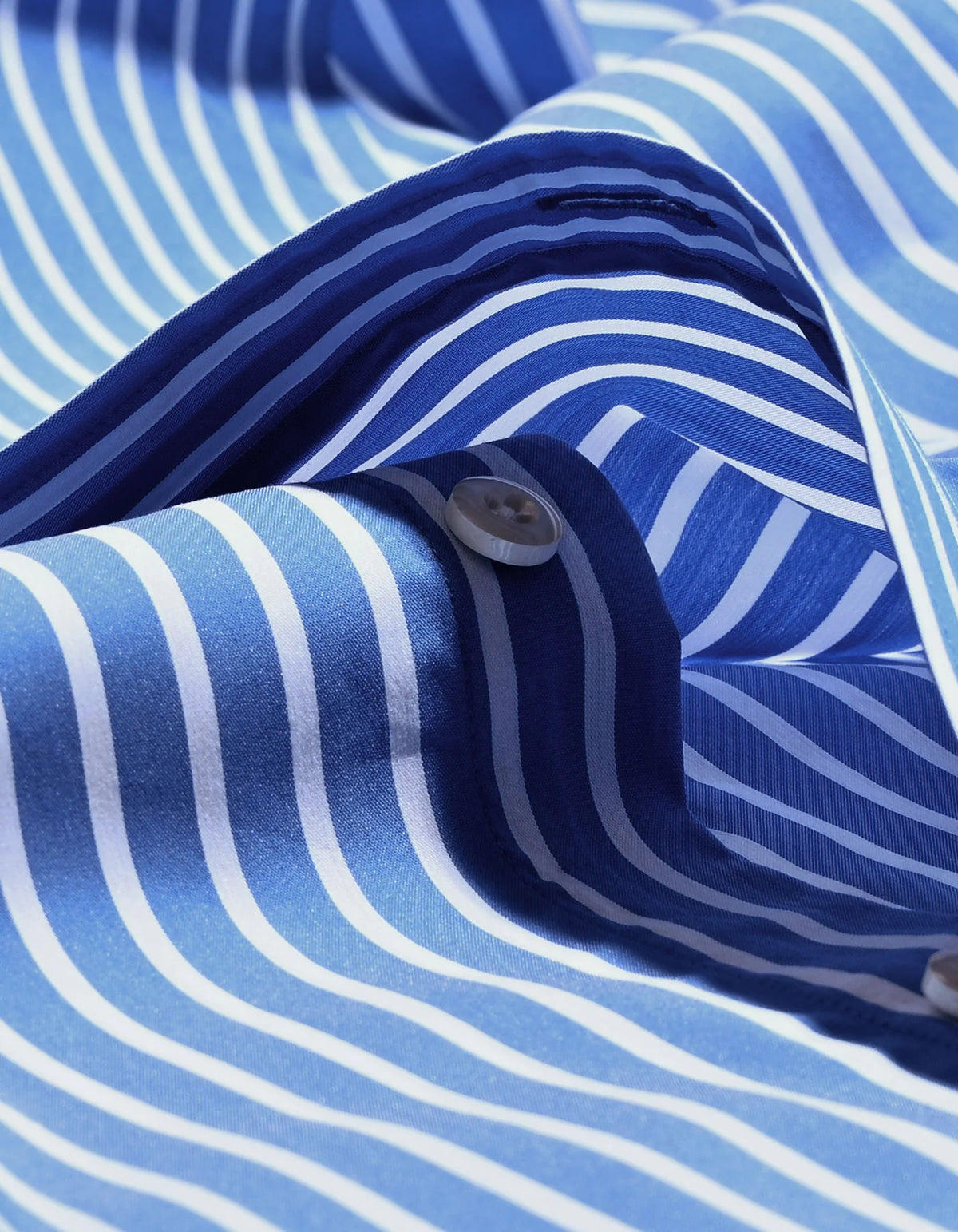 Men's Blue Striped Shirt with Contrast Collar and Cuffs