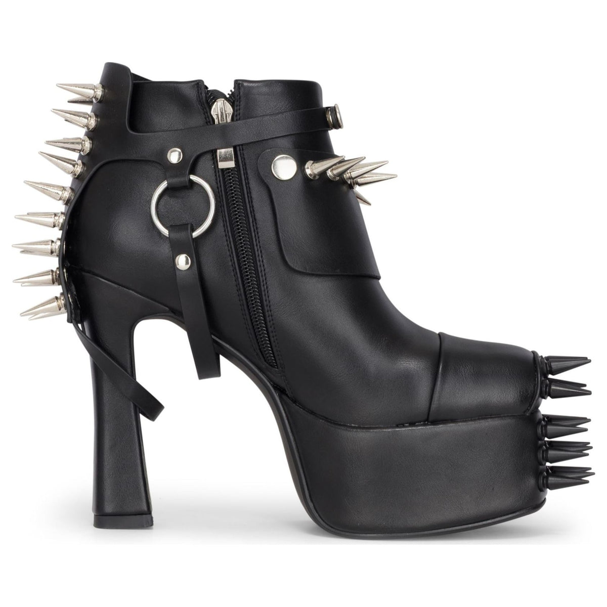 Women's Black Vegan Leather Goth Platform Heeled Booties