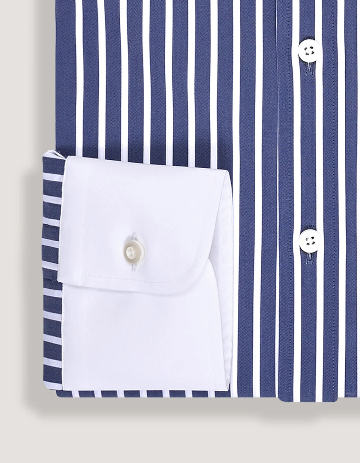 Navy Striped Cotton Shirt with Contrast Collar - Stylish Men's Shirt