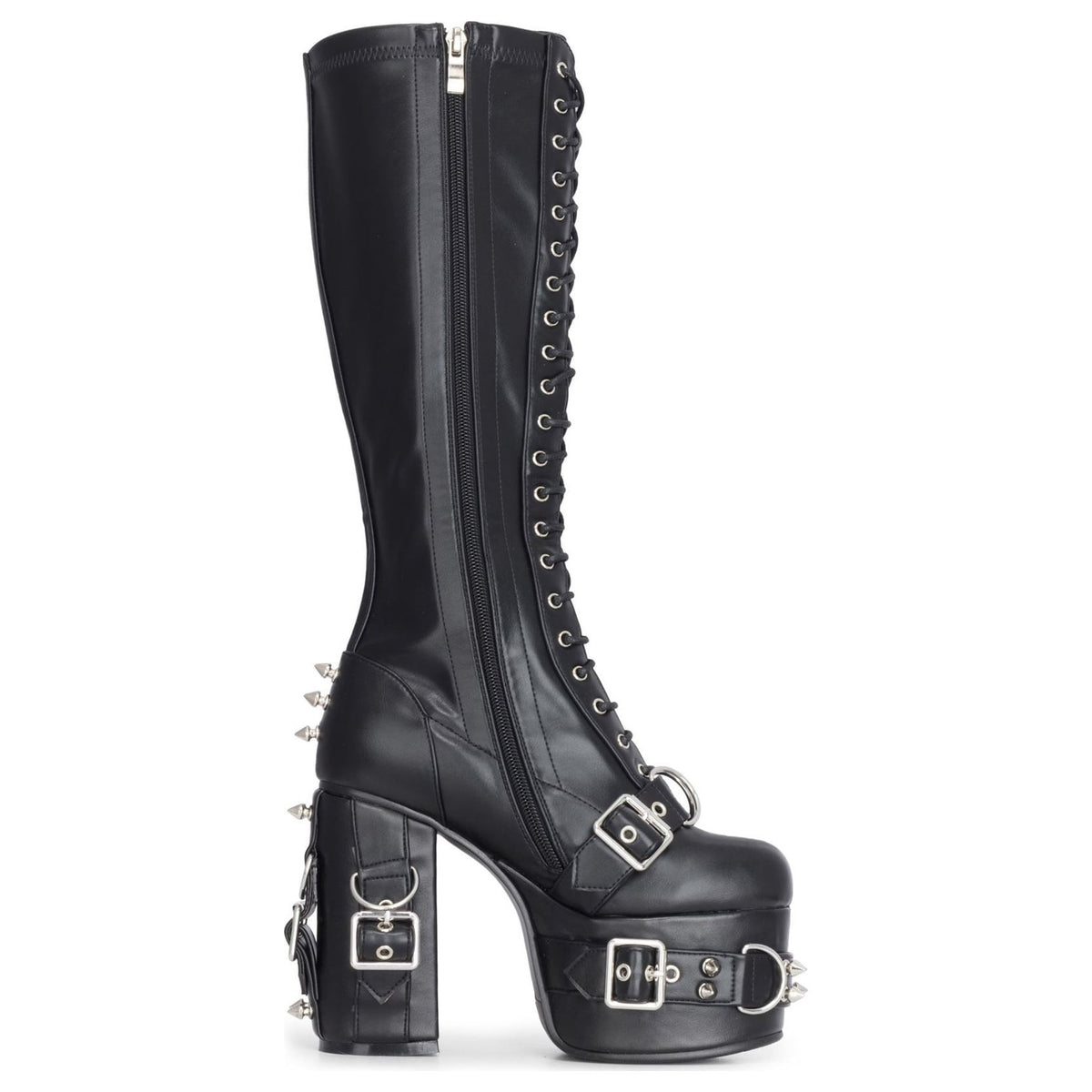 Women's Black Vegan Leather Knee-High Tall Goth Platform Boots