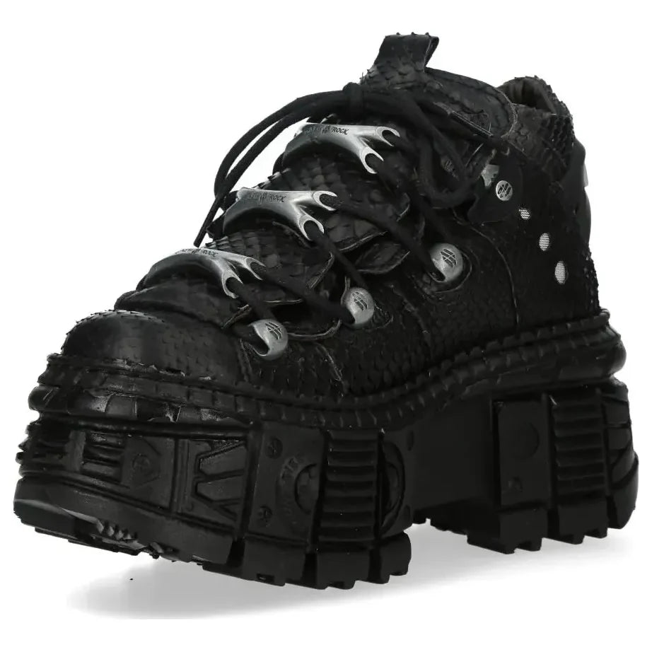 Women's New Rock M-106WALL-C65 Black Leather Platform Ankle Boots