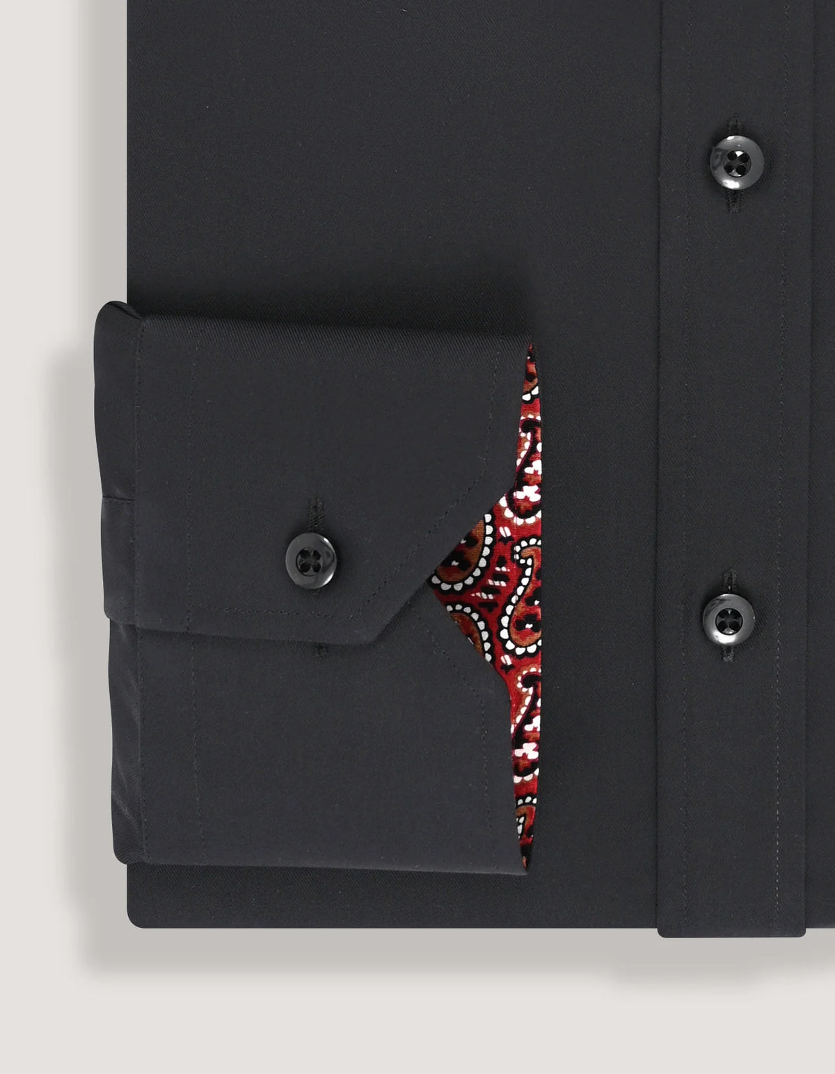 Men's Black Cotton Twill Formal Shirt with Red Paisley Trim