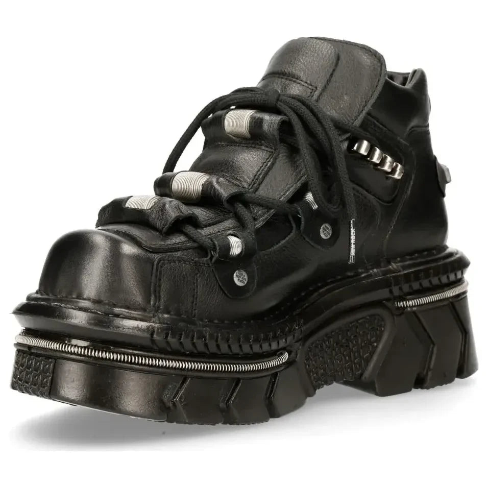 New Rock M-215-S6 Unisex Metallic Black Leather Goth Boots