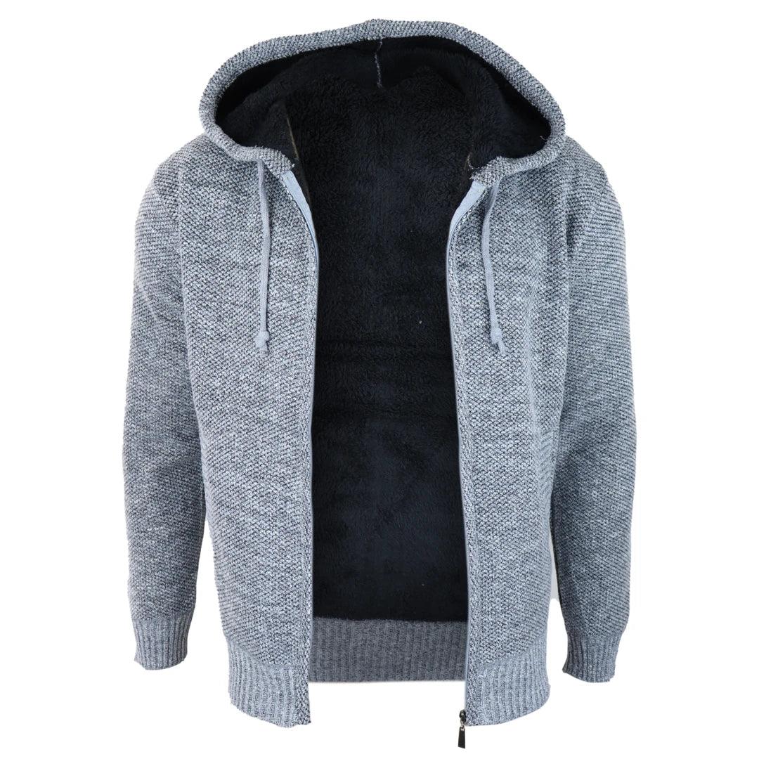 Mens Hoodie Jumper Jacket Fleece Fur Lined Top Knitted Warm Winter Casual Zipped - Knighthood Store