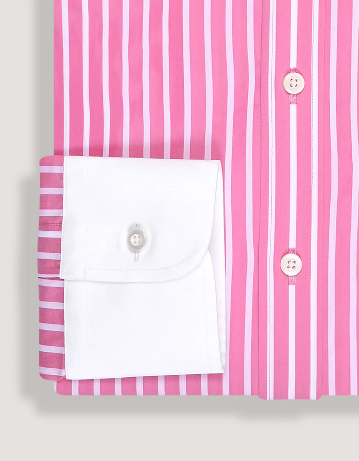 Men's Flamingo Pink Striped Contrast Collar Shirt