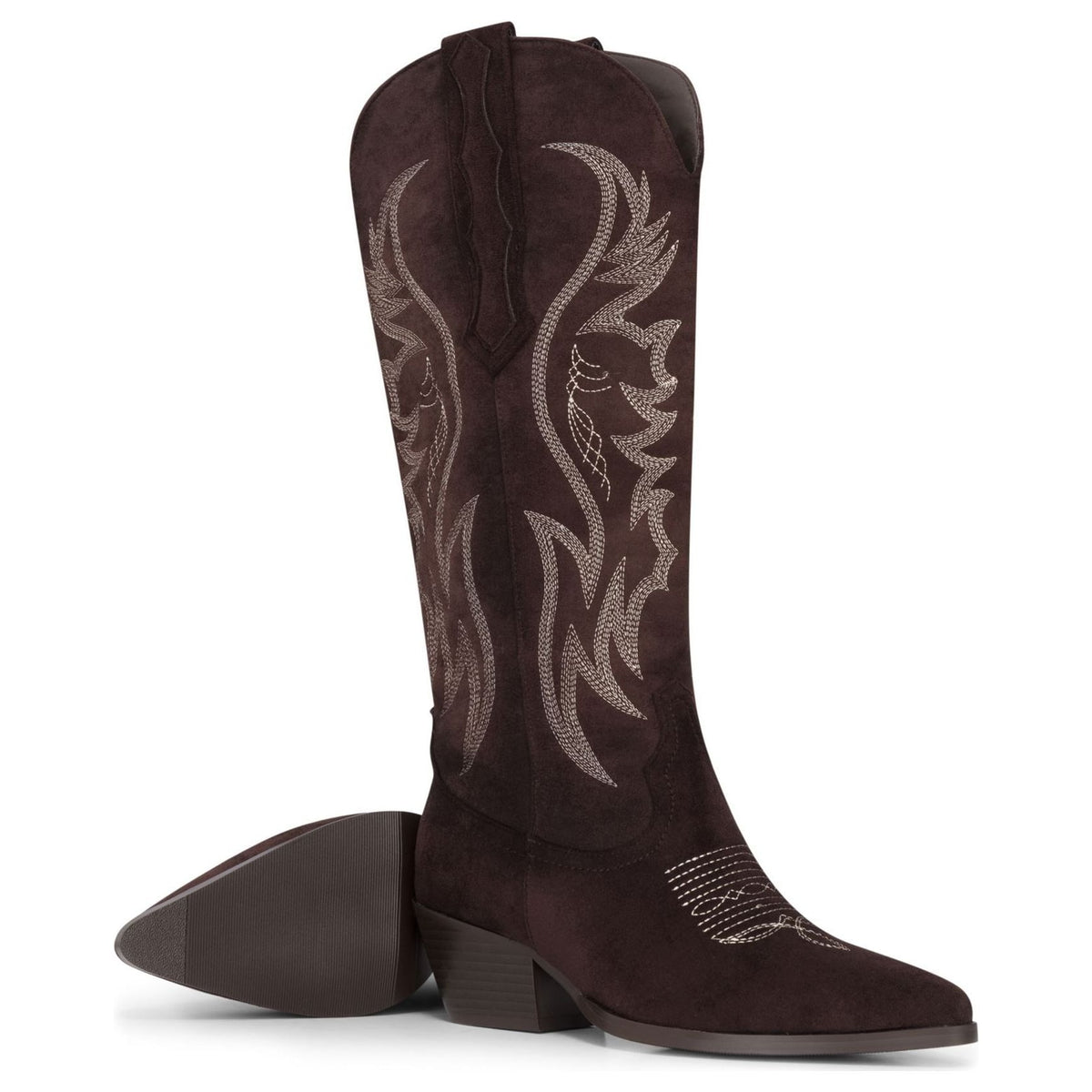 Women's Dark Brown Vegan Suede Knee-High Western Cowboy Boots