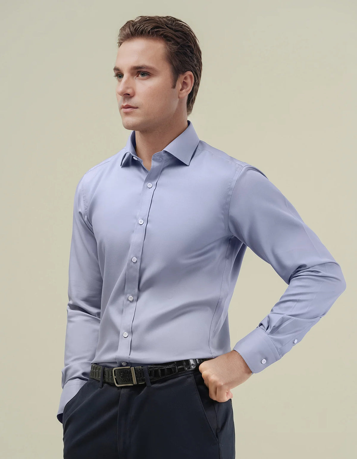 Men's Easy Iron Grey Cotton Dress Shirt