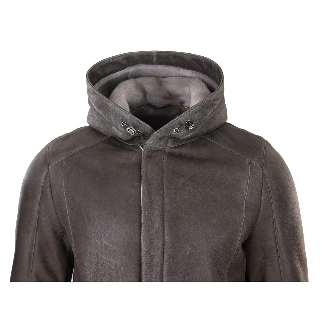 Mens 3/4 Brown Soft Sheepskin Hood Jacket Genuine 3/4 Coat Classic Warm Winter - Knighthood Store