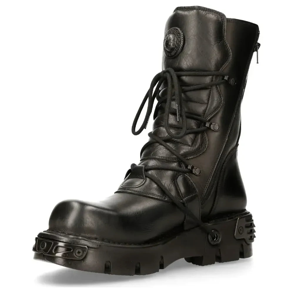 Men's New Rock 391-S18 Black Leather Mid Calf Boots